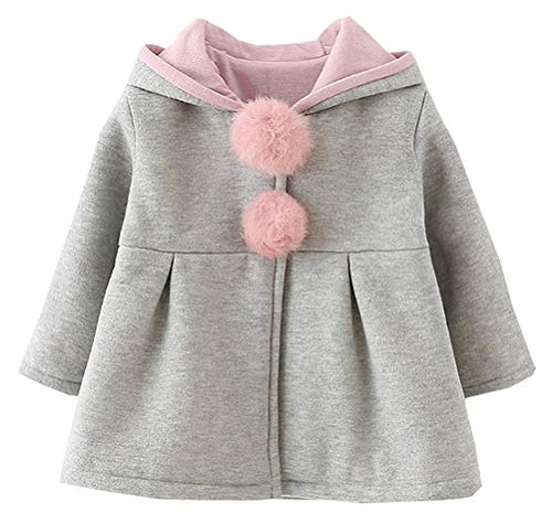 EDOTON Baby Mädchen Mäntel aus Baumwolle Frühlung Herbst Winter Jacken mit Haarballen Kaninchen Ohr Kleinkinder warm Kleidung (9-12 Monate, Grau)