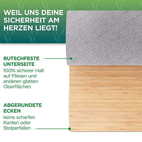 Green'n'Modern Badematte aus Bambus rutschfest 80 x 50 | Bambusmatte Badteppich Badezimmer | Holz Duschvorleger hygienisch | Holzteppich Fußbodenauflage | Bambusteppich als Badmatte | WC-Matte