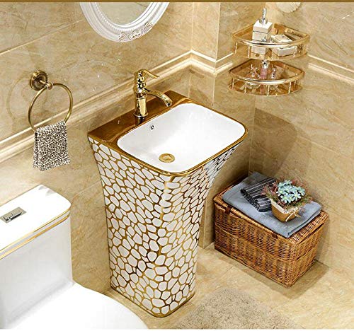 Becken Waschbecken Mosaik Gold Wunderschönes rechteckiges Standwaschbecken Keramik-Badezimmer-Waschbecken mit Ständer Standwaschbecken mit Überlauf