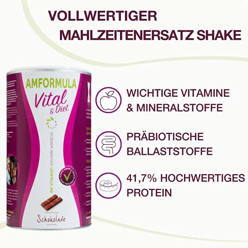 AMFORMULA® Vital & Diet Schokolade 490g I Vollwertiger Mahlzeitenersatz Shake mit präbiotischen Ballaststoffen I Nährstoff- & Proteinreich I Diät Shakes zum Abnehmen I Vital Drink