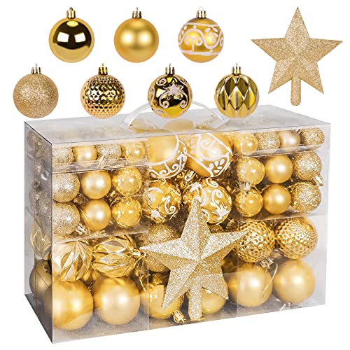 Weihnachtskugeln Kunststoff Christbaumkugeln Gold 101 Stück -Baumschmuck Weihnachten Weihnachtsbaumkugeln Christbaumkugeln Kunststoff