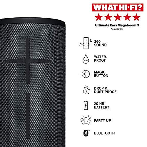 Ultimate Ears Megaboom 3 Tragbarer Bluetooth-Lautsprecher, 360° Sound, Satter Bass, Wasserdicht, Staubresistent & Sturzfest, One-Touch-Musiksteuerung, 20-Stunden Akkulaufzeit - Schwarz