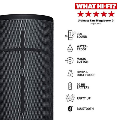 Ultimate Ears Megaboom 3 Tragbarer Bluetooth-Lautsprecher, 360° Sound, Satter Bass, Wasserdicht, Staubresistent & Sturzfest, One-Touch-Musiksteuerung, 20-Stunden Akkulaufzeit - Schwarz