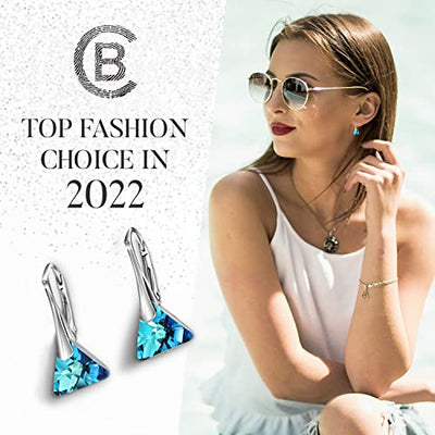 Chic Bijoux Tropfen Ohrringe für Frauen - Hergestellt aus 925er Sterling Silber und Original Kristallen für Empfindliche Ohren - Mehrfarbig, Geschenk für Mama und Hypoallergen (Blau)