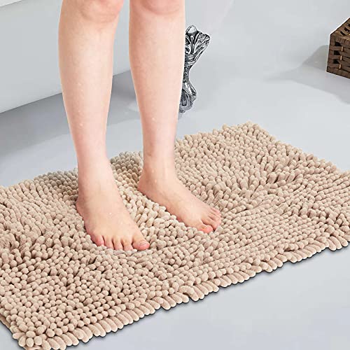 Amazon Brand - Umi Badematte klein 40x60, Badvorleger rutschfest Waschbar, Chenille Badteppich, Weicher & Saugfähiger Badezimmerteppich Für Badezimmer, Beige