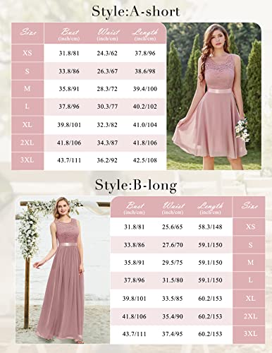 BeryLove Damen Spitzenkleid Brautjungfer Elegant Party Knielang Cocktailkleid Chiffon Ärmellos BLP7005B-Blush2XL