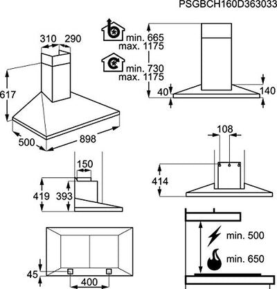 AEG DKB5960HM Dunstabzugshaube / leise Kaminhaube 90 cm / Abzugshaube mit Lüften-Funktion und 3 Leisstungsstufen / energieeffizienter Dunstabzug aus Edelstahl / Klasse A (857,5Wh/Jahr) / silber