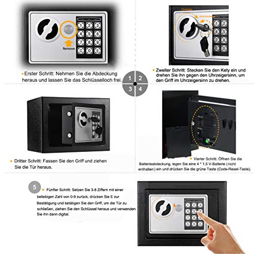 Klein Elektronik Safe Tresor mit zahlenschloss und 2 Notschlüssel Wasserdichte Sicherheitsbox Wandtresor Schwarz 23 x 17 x 17 cm