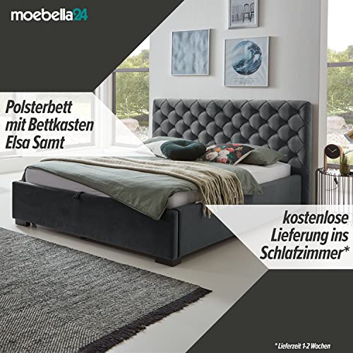 moebella ELSA Bett 180x200, Bettgestell mit Lattenrost und Bettkasten, unterschiedliche Größen (Bett 140x200, 160x200, 200x200), ohne Matratze, Polsterbett, Jugendbett, Bed, Doppelbett