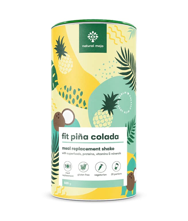 Natural Mojo Fit Piña Colada – Fit Shake (500 g) – Shake mit wertvollen Superfoods – leckerer Drink aus leicht löslichem Eiweißpulver – mit Piña Colada-Geschmack