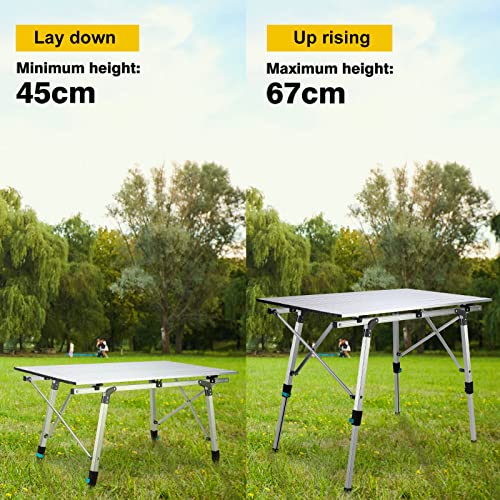 Synlyn Aluminium Campingtisch Falttisch Tragbar Klapptisch 90 x 52 x (45-67) cm faltbar Camping Tisch Klappbar Multifunktionstisch Reisetisch im Garten für Festivals Märkte Outdoor Party - Silber