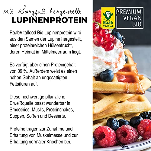 Raab Vitalfood Bio Lupinen Protein I Veganes Protein-Pulver mit 39% pflanzlichem Eiweiß & allen 8 essentiellen Fettsäuren I Ideal für Protein-Shakes, Smoothies, Bowls & zum Backen I Made in Germany