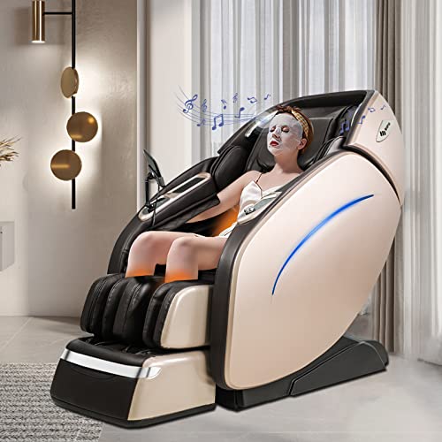 SUFUL Massagesessel Ganzkörpermassage, Zero Gravity Shiatsu Massagestuhl Elektrisch mit Wärmefunktion,145CM Extra Lange Massageschiene und 3D-Massagerolle,Bluetooth-Lautsprecher(Gold)