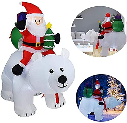 Weihnachtsdekoration Urlaub Party Haus Hof Garten Rasen Indoor Outdoor Dekoration Geschenk Weihnachtsdeko Aufblasbarer REIT-Eisbär Weihnachtsmann internen LED-Leuchten 210 cm × 170 cm Selbstaufblasen