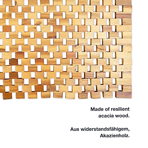 rutschfeste Holz Badematte Natur 50x80 - Nachhaltige, Robuste Holzmatte für Badezimmer, Sauna & Wellness - Duschvorleger aus 100% Akazienholz