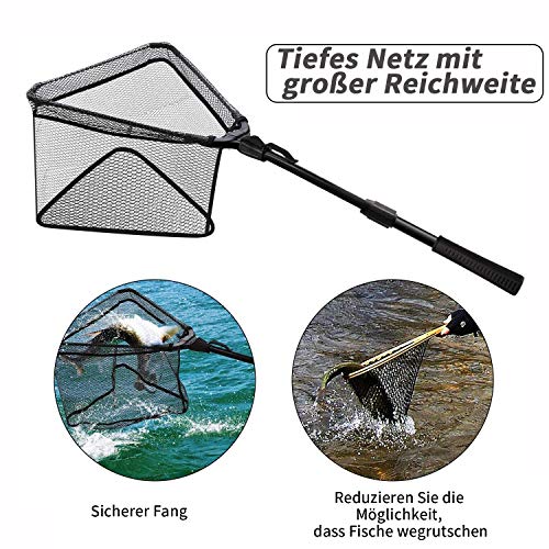 SANLIKE 110 cm Kescher Angeln, Teleskop-Kescher, Unterfangskescher Angelkescher mit Faltbare Fischernetz Angelzubehör Kescher Watkescher Fischernetz Faltbares Zum sicheren