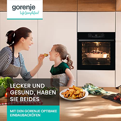 Gorenje OptiBake BOS6737 E02B Einbau-Backofen / 77L / AquaClean/Heißluft/ExtraSteam/AirFry/PerfectGrill/Pizzamode 300°C/Schwarz