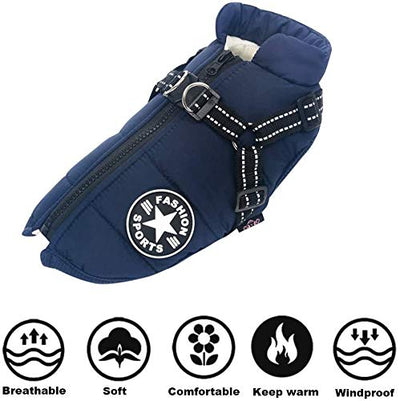 LUOWAN Hundemantel Wasserdicht, Hundemantel Französische Bulldogge, Warme Weste mit Hundegeschirr, Verschiedene Größen,Hundejacke für Kleine Hunde (L, Black)