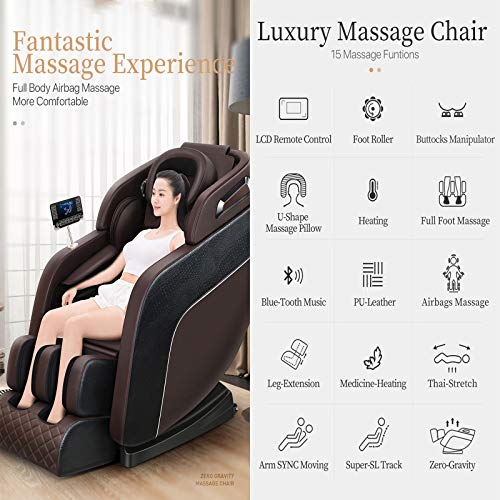 Lzour Ganzkörper-Airbags-Massagestuhl, Massagestuhl-Recliner mit Null-Gravity, Ganzkörper-Luftdruck, Bluetooth, Hitzel- Fußwalze enthalten