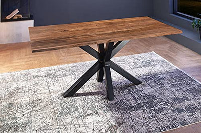 SAM Esszimmertisch 180x90cm Toledo, echte Baumkante, Akazienholz nussbaumfarben, massiver Baumkantentisch mit Spider-Gestell Mattschwarz, FSC® 100% Zertifiziert