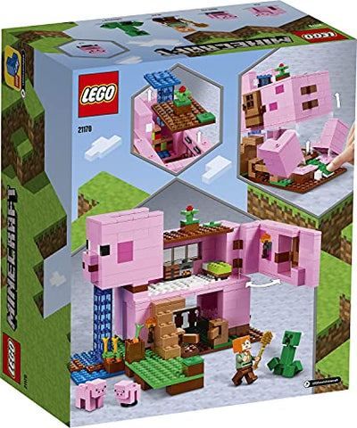 LEGO 21170 Minecraft Das Schweinehaus Bauset mit Figuren: Alex, Creeper und 2 Schweinefiguren, Tier-Spielzeug, Konstruktionsspielzeug, Geschenkidee für Jungen und Mädchen ab 8 Jahren