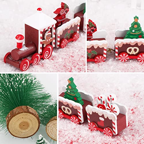 7 Stück Tischdeko Weihnachten Weihnachtszug Deko Holz-Eisenbahn Künstlicher Klein Weihnachtsbaum 5/10/15/20cm Miniatur Grün Mini Tannenbaum Weihnachtsdeko Tisch Geschenke für Weihnachten Neujahr