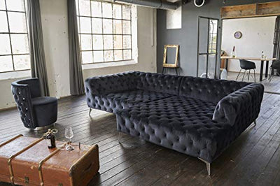 XXL Couch Federkern - KAWOLA Ecksofa Schwarz I Federkern Couch mit Recamiere rechts I Chesterfield Sofas mit Metallfüße (BxHxT) 279x71x190 I Chesterfield Ecksofa Couch I Eckcouch mit Federkern