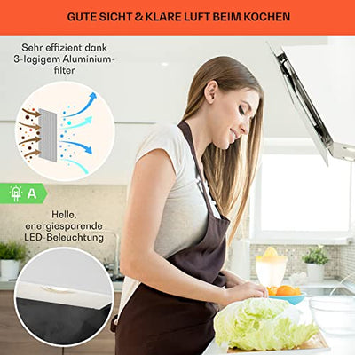 Klarstein Alina Smart Dunstabzugshaube, Abzugshaube für Küchen, Dunstabzugshaube mit Filter, Dunstabzug mit 594 m³/h Luftstrom, Wi-Fi-Steuerung, LED Beleuchtung, Dunstabzugshaube 90cm, Umluft