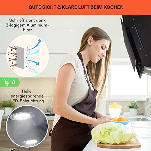 Klarstein Alina Smart Dunstabzugshaube, Abzugshaube für Küchen, Dunstabzugshaube mit Filter, Dunstabzug mit 594 m³/h Luftstrom, Wi-Fi-Steuerung, LED Beleuchtung, Dunstabzugshaube 60cm, Umluft