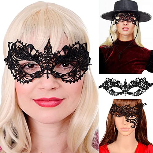 FLOFIA 10 Stück Venezianische Maske Damen Spitze Maske Lace Maske Schwarz / Gold Augenmaske für Fasching Maskerade Masquerade Halloween Karneval Cosplay Party Gothic Gesichtsmaske