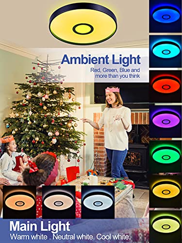 Anten RGB Deckenleuchte Dimmbar | Sternenhimmel RGB Deckenlampe mit 7 Lichtfarben | 36W 2880LM LED Deckenleuchten Farbwechsel mit Fernbedienung | Geeignet für Schlafzimmer Wohnzimmer Esszimmer, Ø39cm