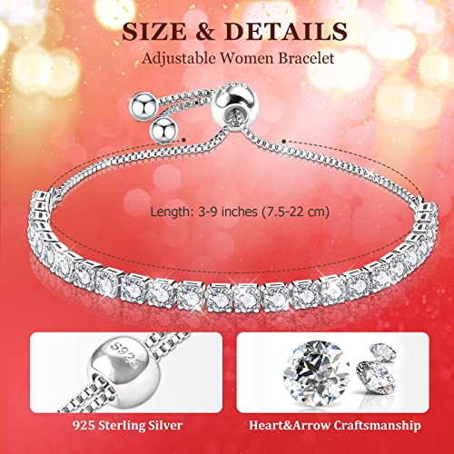 J.Fée Armband Damen Silber Armband Zirkonia Armband Silber 925 Tennis Armband 3mm Armband Verstellbar 23cm Einstellbar Armband Geschenk mit Box für Mama Mädchen Geschenk für Weihnachten