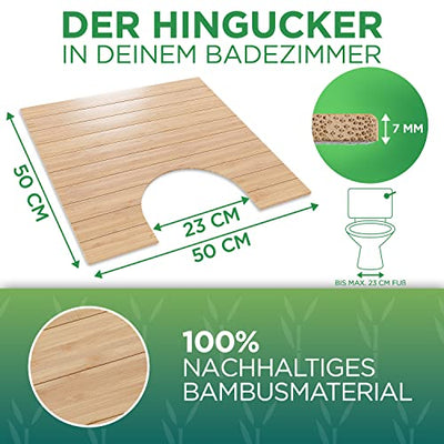 Toilettenmatte mit Ausschnitt Bambus I Klomatte 50 x 50 cm WC Vorleger aus Holz I WC Matte Bambusbadematte I Badteppich für Standtoilette I Toilettenvorleger mit Ausschnitt I Matte für Badezimmer