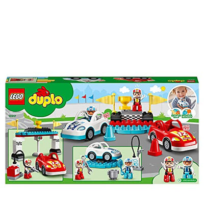 LEGO 10947 DUPLO Rennwagen Spielzeugautos, Spielzeug für Kleinkinder, Mädchen und Jungen ab 2 Jahre, Kinderspielzeug