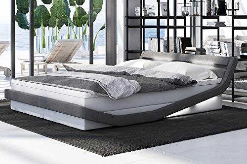 SalesFever Boxspringbett mit LED-Beleuchtung weiß grau inkl. Topper Arjona 180x200 cm