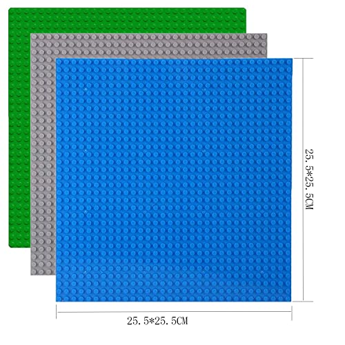 6 Kompatibel mit Bauplatte Lego Classic, Platten-Set Bauplatte Kompatibel mit Meisten Marken, Grundplatte,Grüne Blaue Graue Grundplatte,25.5*25.5cm