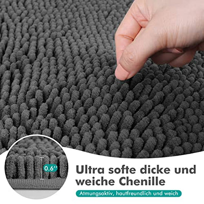 MEKO Badematte aus Chenille, 2er Set Badezimmerteppich rutschfest Duschvorleger und saugfähiger U-förmiger Konturteppich und Fußmatte für Badezimmer Dusch, waschbar und super weich (Dunkelgrau)