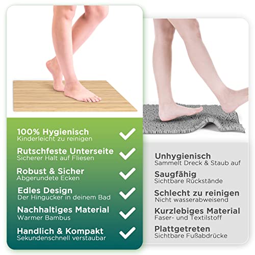 Green'n'Modern Badematte aus Bambus rutschfest 80 x 50 | Bambusmatte Badteppich Badezimmer | Holz Duschvorleger hygienisch | Holzteppich Fußbodenauflage | Bambusteppich als Badmatte | WC-Matte