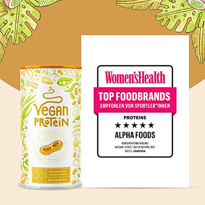 Vegan Protein - ERDNUSSBUTTER - Pflanzliches Proteinpulver aus gesprossten Reis, Erbsen, Sojabohnen, Leinsamen, Amaranth, Sonnenblumen- und Kürbiskernen - 600g Pulver