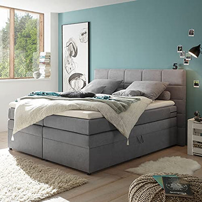 TACOMA 2 Boxspringbett 180 x 200 cm mit Bettkasten, hellgrau - Bequemes Doppelbett mit 7-Zonen-Federkern Matratze & Komfortschaum Topper - 204 x 124 x 212 cm (B/H/T)