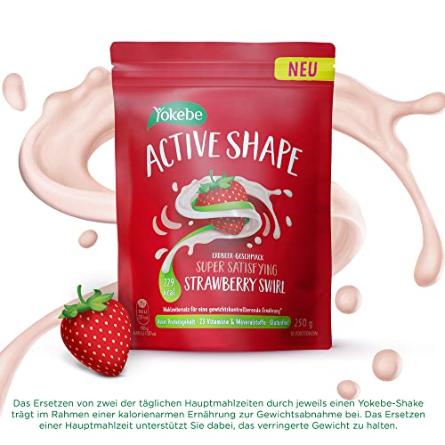 Yokebe ACTIVE SHAPE Strawberry Swirl - Mahlzeitersatz für eine gewichtskontrollierende Ernährung - Diät-Drink mit hohem Proteingehalt und Erdbeer-Geschmack - 250 g = 10 Portionen