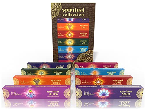 Natürliche Masala Räucherstäbchen im Geschenk-Set mit 8 Duftrichtungen. Premium Spiritual Collection Agarbathi aus Indien zu Meditation, Entspannung, Yoga