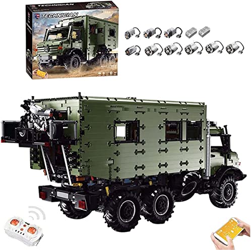 VSEG Technik Wohnwagen 6x6 Off-Road Truck, RAEL LE-J907, 6689 Teile Ferngesteuert Auto mit 9 Motor, Campingaufbau, Technic Riesigen Truck Modell Bausatz Kompatibel mit Lego Technik