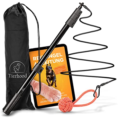 Tierhood ® Reizangel für große Hunde ab 15kg [SEHR ROBUST] inkl. Trainingsanleitung - Spielangel Hunde - Hundereizangel - Hundeangel - Reizangel Hunde - Reizleine - Hunde Angel - Angel für Hunde