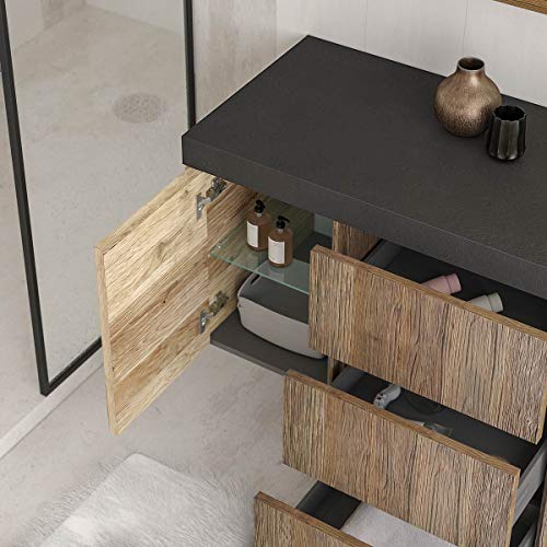 Dafne Italian Design Moderner Badezimmerschrank mit Waschbecken - Naturkastanie geschliffen