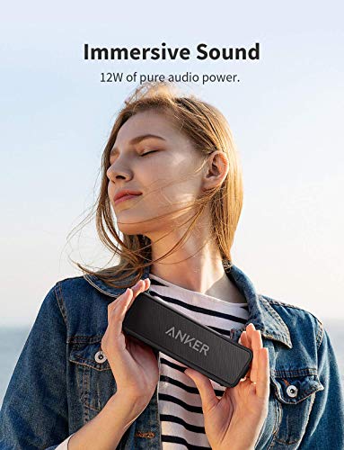 Anker SoundCore 2 Bluetooth Lautsprecher, Fantastischer Sound, Enormer Bass mit Dualen Bass-Treibern, 24h Akku, Verbesserter IPX7 Wasserschutz, Kabelloser Lautsprecher für iPhone, galaxy usw.(Schwarz)