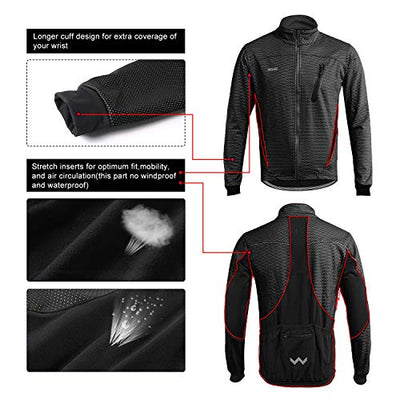 ARSUXEO Radjacke Herren Winter Thermal MTB Bike Jacke Softshell Mantel für Wasser- und Winddicht 16H Schwarz L