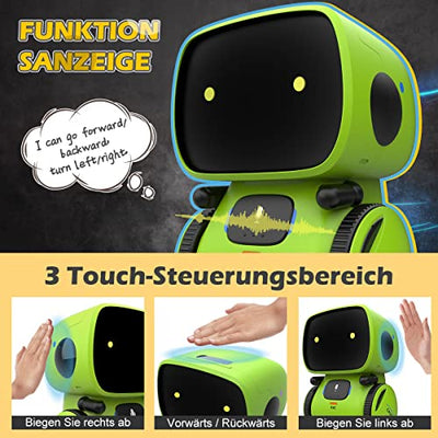 REMOKING Intelligent Roboter Kinder Spielzeug, Interaktives Roboter Lernspielzeug, Geschenke für Jungen Mädchen, Touch-Steuerung, Sprachsteuerung, Sprachaufnahme, Nachsprechen, Tanzen, Musik (Grün)