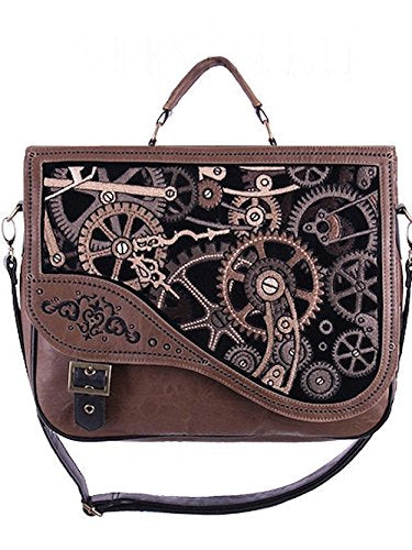 Dark Dreams Tasche Handtasche Schultertasche Umhängetasche Gears Steampunk Gothic Zahnräder braun