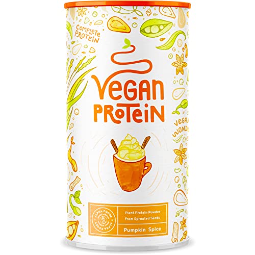 Vegan Protein - PUMPKIN SPICE - Pflanzliches Proteinpulver aus gesprossten Reis, Erbsen, Sojabohnen, Leinsamen, Amaranth, Sonnenblumen- und Kürbiskernen - 600g Pulver